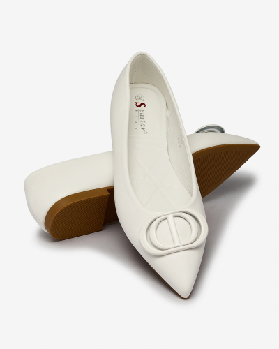Royalfashion Белые женские балерины с заостренным носом и украшением на носу Manixy