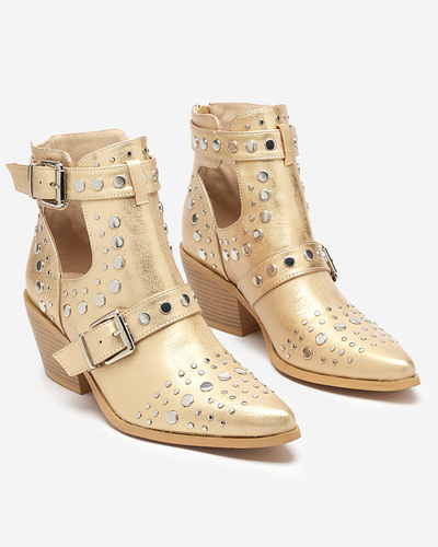 Gold stiletto boots with rhinestones Farrcy- Footwear