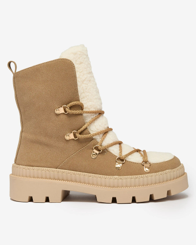 Royalfashion Beige women's insulated trapper boots with sheepskin Lery Walk