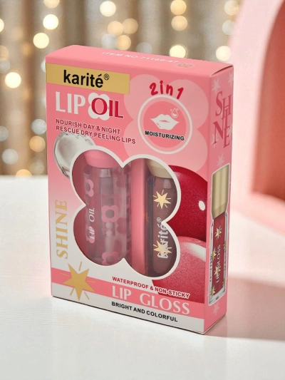 2-in-1 Glitter Lip Gloss and Clear Lip Gloss Bronze