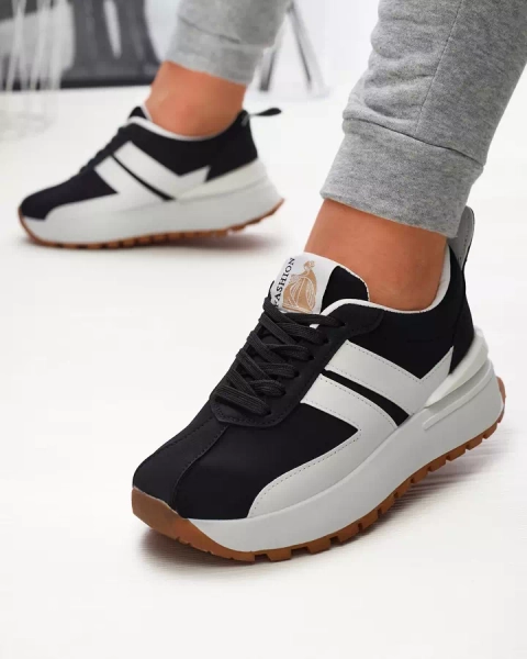 Женские спортивные туфли из экокожи черного цвета с разноцветными вставками Tifora- Footwear