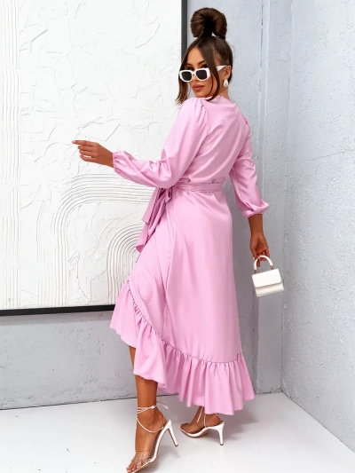 Royalfashion Kinnitatud naiste midi kleit volangidega