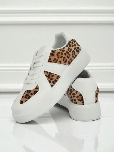 Women's Sneakers Calista Leopardia – White Eco Leather Fabric Spring 4cm