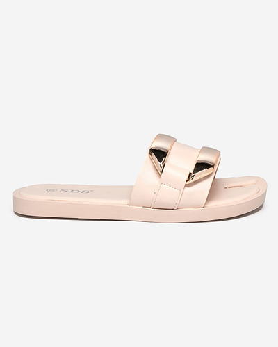 Beige women's slippers with a large golden ornament Kedino - Footwear