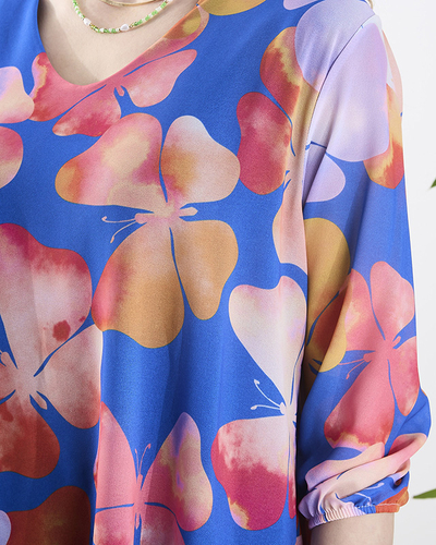 Mereväesinine naiste põlve pikkune kleit prindi ja rüüsidega - Rõivad