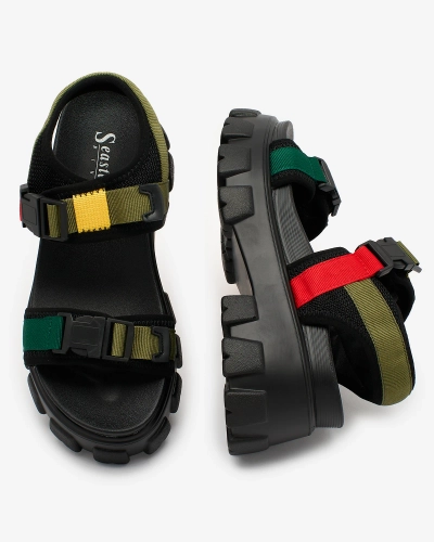 Royalfashion Green and black women's sandals on a solid sole Rodeksi