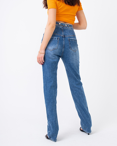 Blue boyfriend jeans with decorative belt for women - Clothing