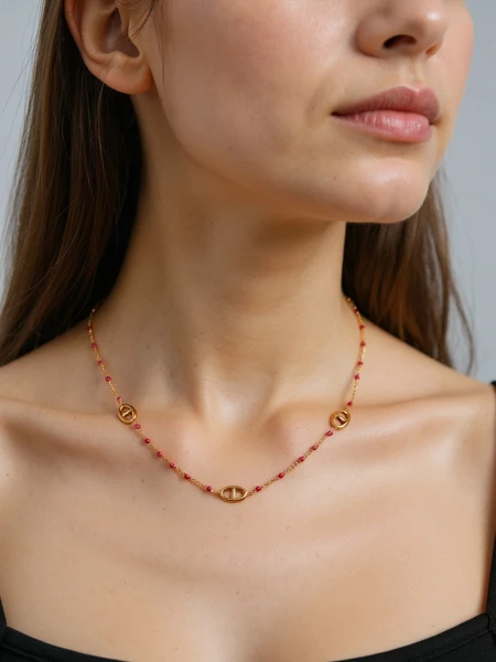 Aelia Aurea Necklace – delicate gold chain with pink beads