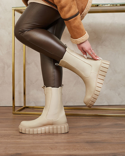 Royalfashion Women's high flat heeled boots in ecru Elicane