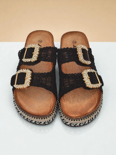 Royalfashion Women's sandals with rhinestone buckles GlamCork