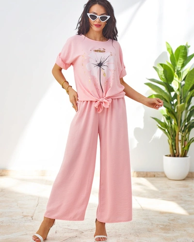 Royalfashion Women's casual set with a short-sleeved blouse and wide pants