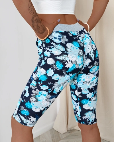 Royalfashion Dark blue women's 3/4 shorts with floral pattern PLUS SIZE