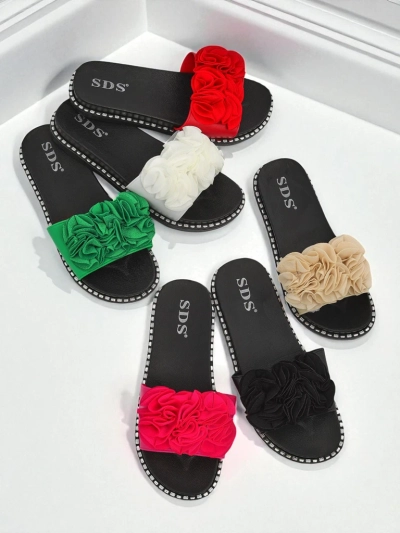 Royalfashion Женские шлёпанцы на плоской подошве Flora Verde