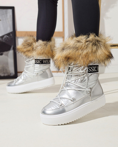 Hõbedased naiste liibuvad lumesaapad karusnahaga Lilitsa- Jalatsid