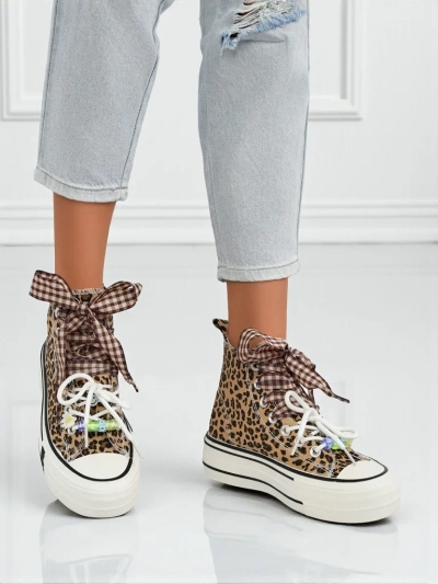 Женские кеды Leonora Leo коричневые на платформе – итальянский стиль, ткань