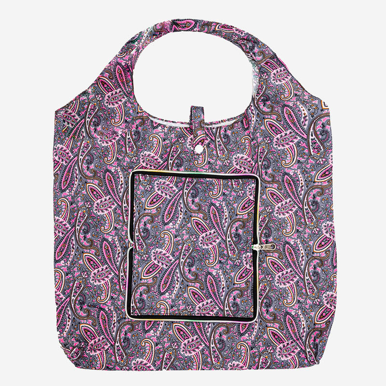 Pink and gray patterned shopping bag, foldable into a wallet - Accessories