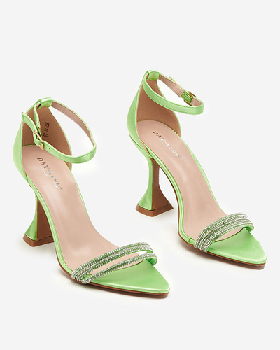OUTLET Green women's sandals on a high heel with decorative cubic zirconias Manestri - Footwear