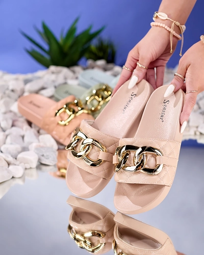 Naiste beežid tepitud kuldketiga sussid Eteris - Jalatsid