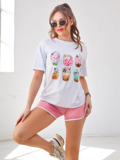 Royalfashion Women's sports set with t-shirt and shorts Kitty Cat