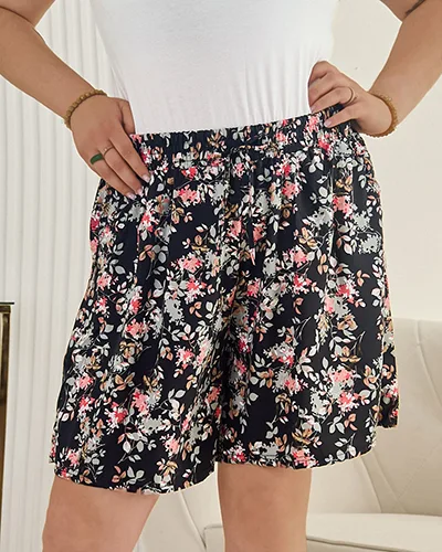 Royalfashion Naiste lühikesed lillekangast püksid PLUS SIZE