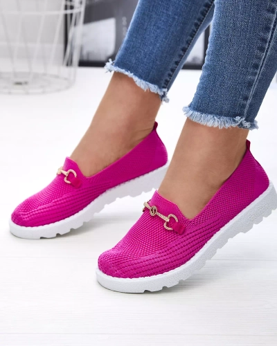 Fuksiat värvi naiste kuldse kaunistusega slip on tossud Enelida - Jalatsid