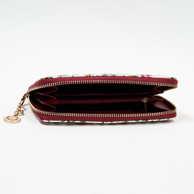 Large white women's wallet with a pink floral pattern - Accessories