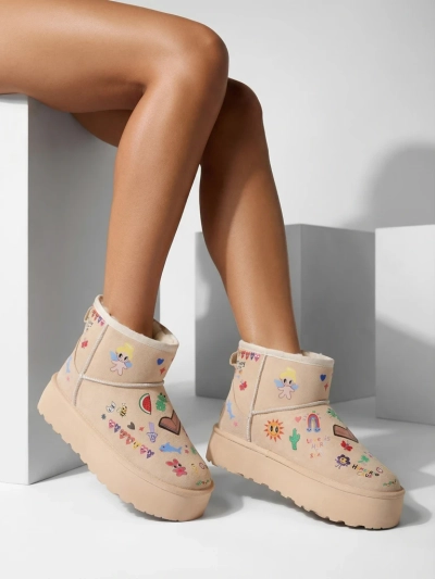 Callisto Angelico lastejoonistustega soojustatud platvormiga saapad, beežid