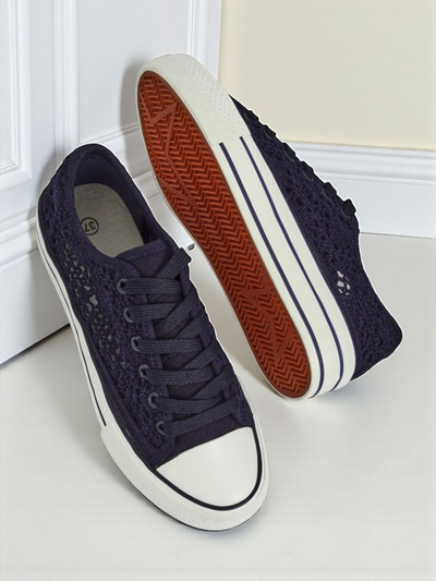 Aureliana Navy Blue Women's Sneakers made of openwork fabric on a flat sole