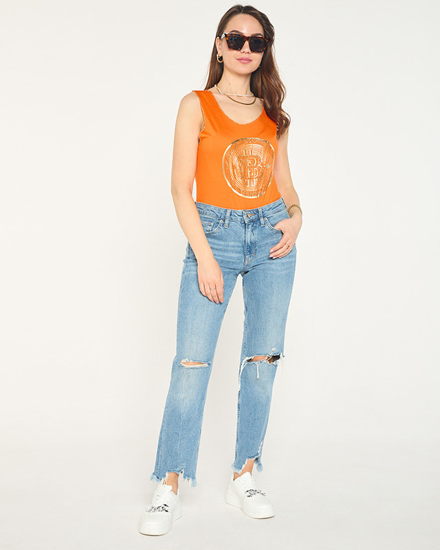 Women's top with orange gold print - Clothing