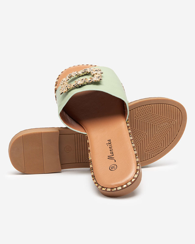 Green elegant women's slippers with golden ornament Meriso - Footwear