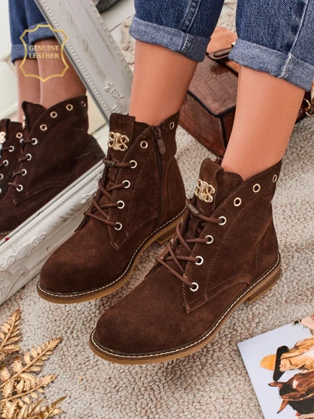 Aurelia Romano women's ankle boots made of natural suede – brown, with fur