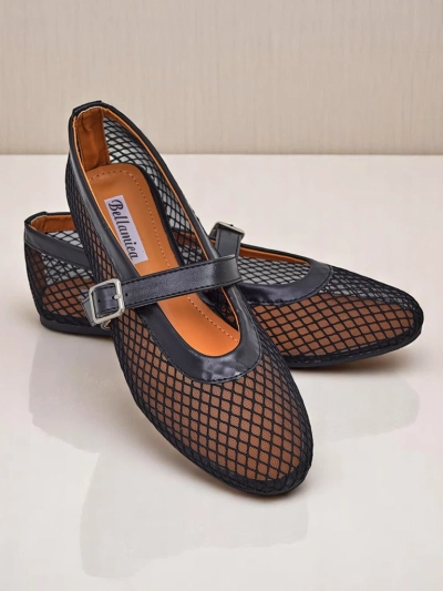 Royalfashion women’s openwork ballet flats with strap Naommi