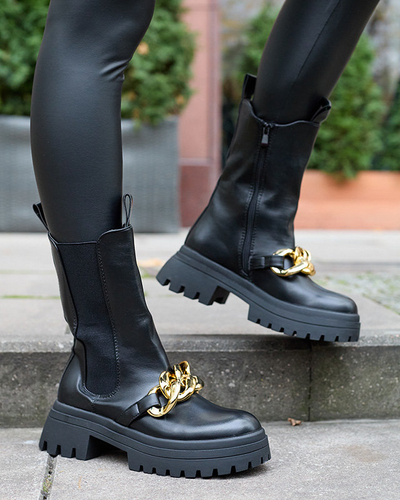 Women's boots with chain in black Evves- Footwear