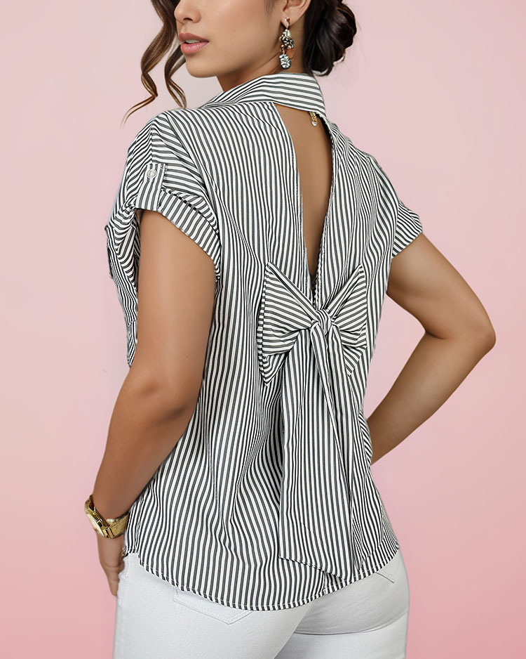 Royalfashion Women's striped shirt with bow