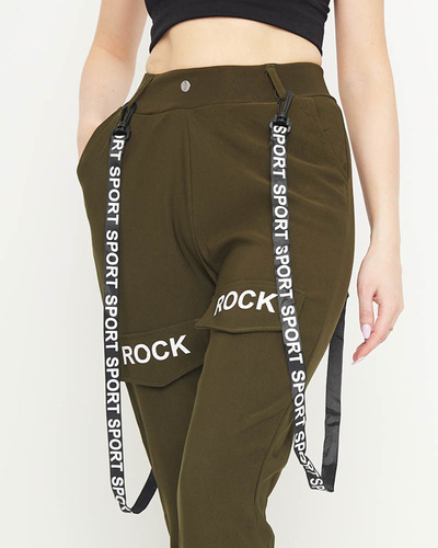 Dark green women's cargo trousers with suspenders - Clothing