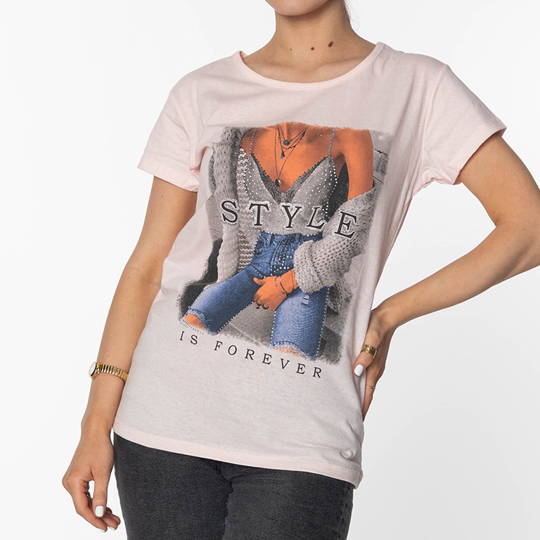 Naiste roosa trükiga T-särk – rõivad