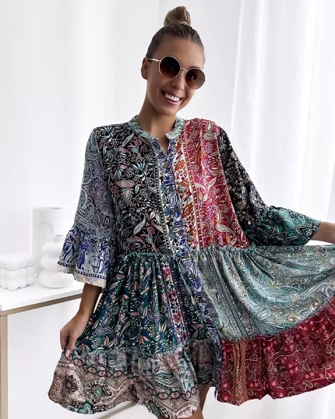 Royalfashion Mustriline värviline naiste lühike kleit