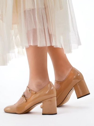 Royalfashion Patent leather women's heeled shoes with straps Ovinna