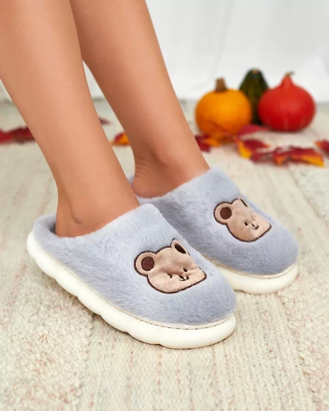 Royalfashion Blue women's fur slippers with teddy bear Hettres