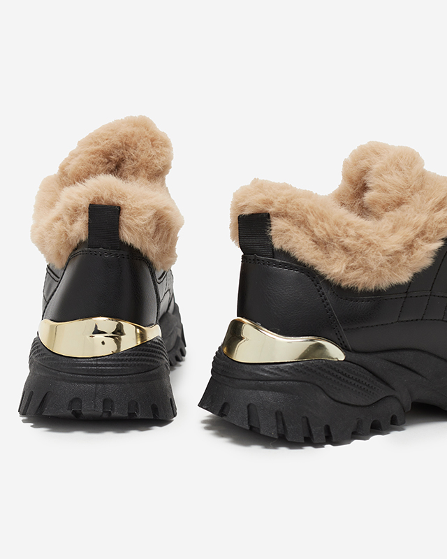 Черные женские утепленные кроссовки с украшением Flixi