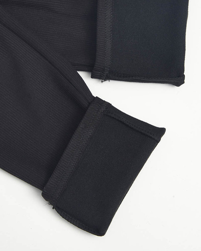 Women's Black Ribbed Leggings - Clothing