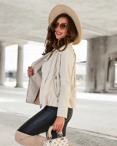 Royalfashion Naiste öko-suedist ramoneskini jakk taskutega