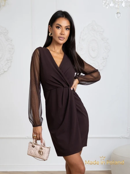 Elegant Women's Mini Dress with Mesh Sleeves Melisa