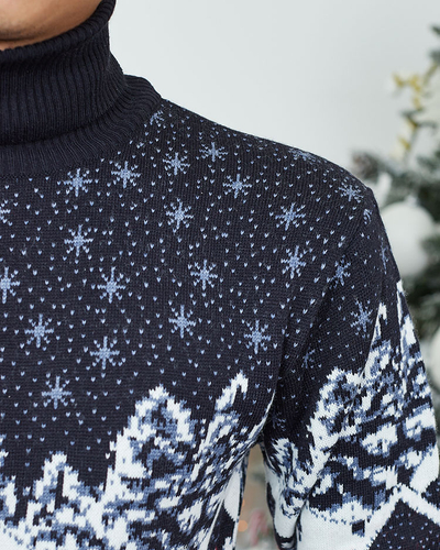 Royalfashion Navy blue Christmas men's turtleneck sweater