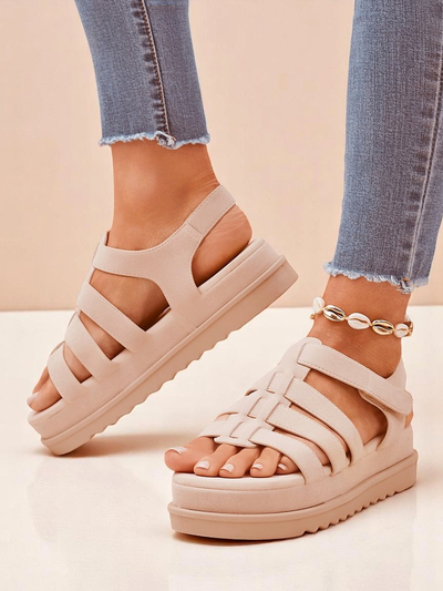 Royalfashion Sandals - Beige Suede Caligae on a Platform - Perfect for Summer and Spring