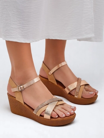 Женские wedges-сандалии Royalfashion с стразами и блестками Glittera
