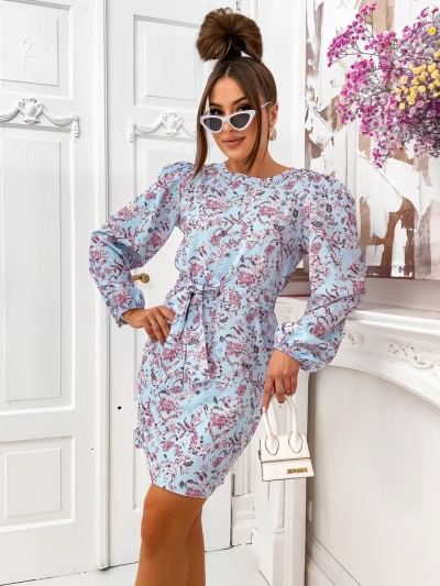 Royalfashion Lillade kleit naistele puffvarrukatega ja vööga