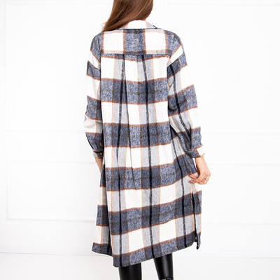 Ladies' navy blue checked long shirt - Clothing