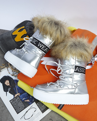 Silver children's slip-on shoes a'la snow boots with fur Asika - Footwear