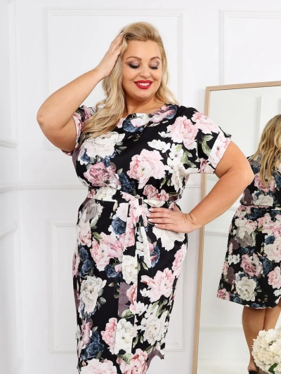 Royalfashion Women's knee-length dress with short sleeves and rose tie